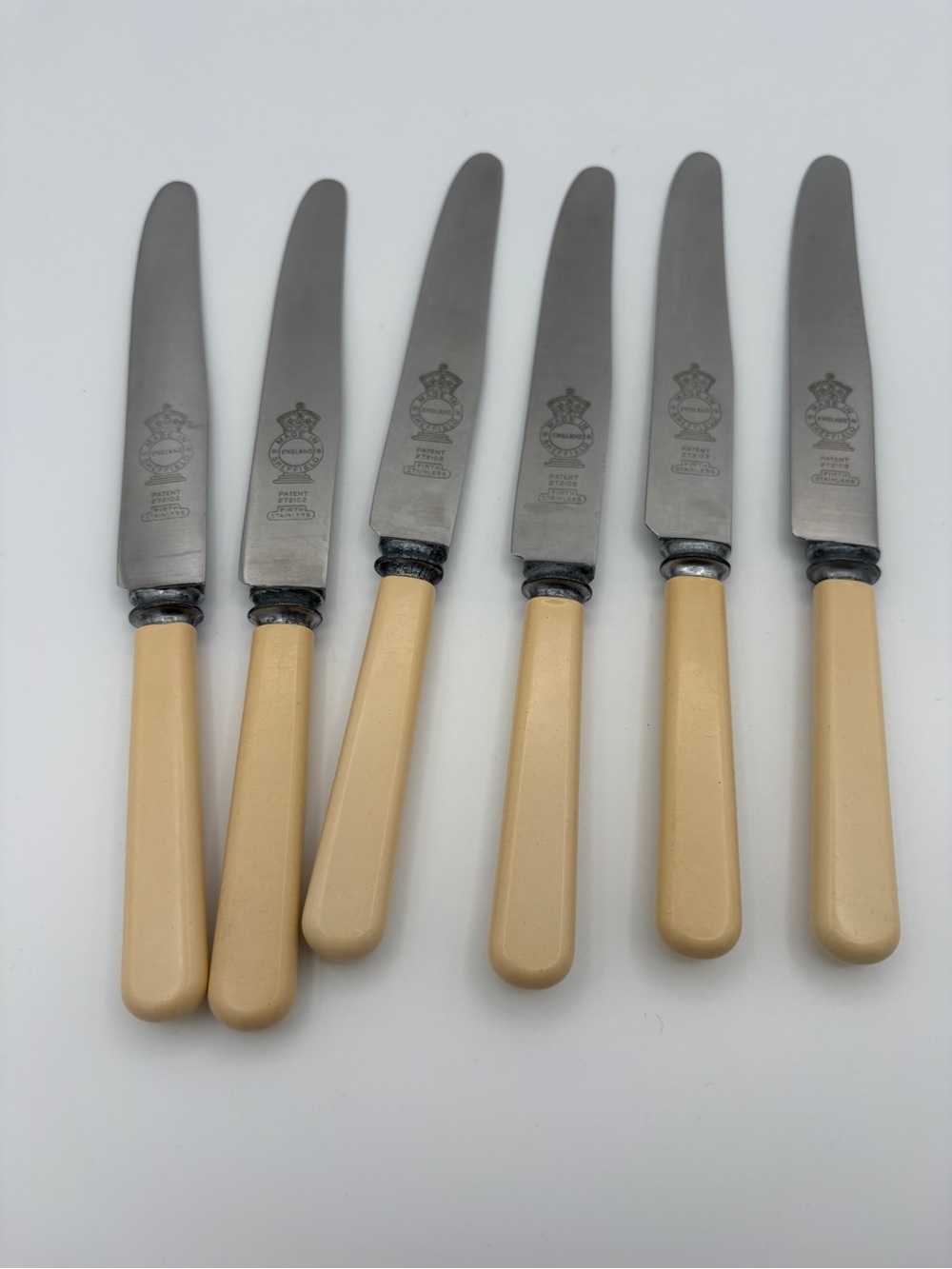 Vintage Sheffield Firth Stainless Ivorine Handled Knives Set of 6